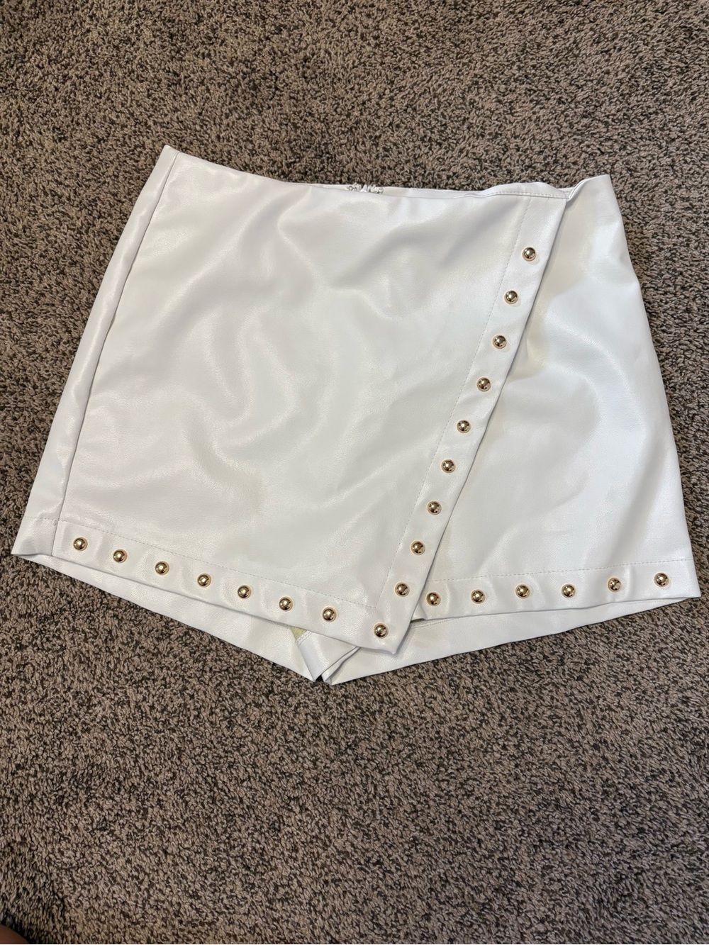 White Faux Leather Studded Mini Skort